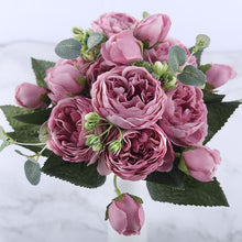 Cargar imagen en el visor de la galería, 30cm Rose Pink Silk Peony Artificial Flowers Bouquet 5 Big Head and 4 Bud Cheap Fake Flowers for Home Wedding Decoration indoor