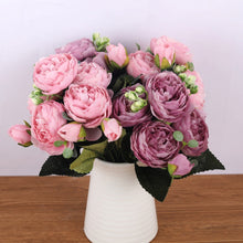 Cargar imagen en el visor de la galería, 30cm Rose Pink Silk Bouquet Peony Artificial Flowers 5 Big Heads 4 Small Bud Bride Wedding Home Decoration Fake Flowers Faux