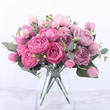 Cargar imagen en el visor de la galería, 30cm Rose Pink Silk Peony Artificial Flowers Bouquet 5 Big Head and 4 Bud Cheap Fake Flowers for Home Wedding Decoration indoor