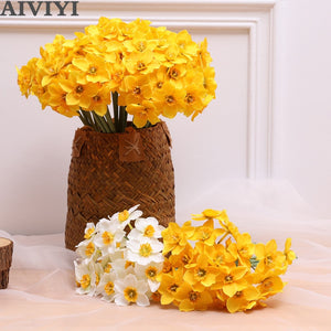 6pcs/Lot Home Room Artificial Simulation Narcissus Flower Living Room Window Decor Fake Flowers Wedding Scene Decor Daffodil