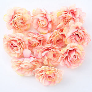 10pcs/lot Artificial Flowers Silk Rose Head Wedding Decorations For Home Bride Bouquet DIY Headdress Garland Fake Flower Newyear