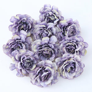 10pcs/lot Artificial Flowers Silk Rose Head Wedding Decorations For Home Bride Bouquet DIY Headdress Garland Fake Flower Newyear