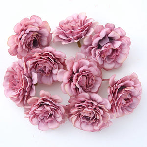 10pcs/lot Artificial Flowers Silk Rose Head Wedding Decorations For Home Bride Bouquet DIY Headdress Garland Fake Flower Newyear