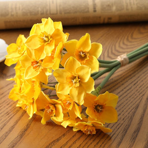 6pcs/Lot Home Room Artificial Simulation Narcissus Flower Living Room Window Decor Fake Flowers Wedding Scene Decor Daffodil